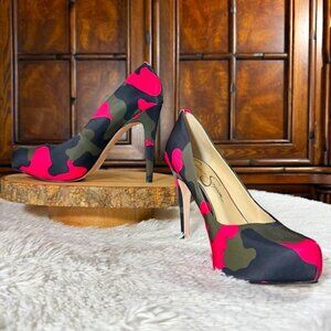 Jessica Simpson Pink Combo Neon Camo Print Parisah Platform Pump
